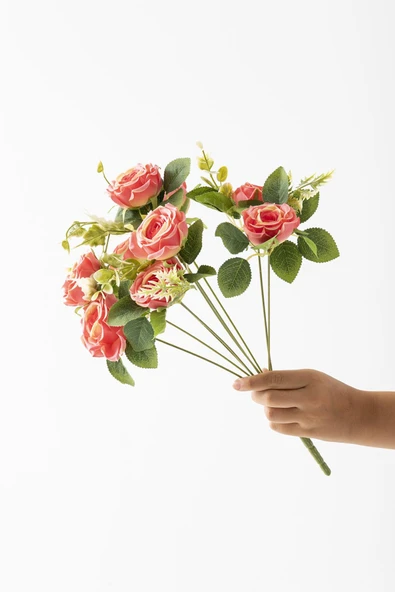 Güleç Yapay Çiçek Yapay Gül Demeti 9 Dallı Koyu Pembe - 2