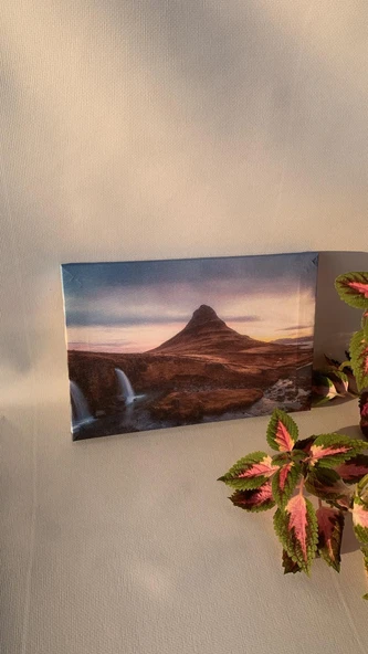 Şelale ve Dağ Manzaralı Natürel Ahşap Çerçeve Ev İşyeri Ofis Duvar Kanvas Tablo MNZ11 - 7