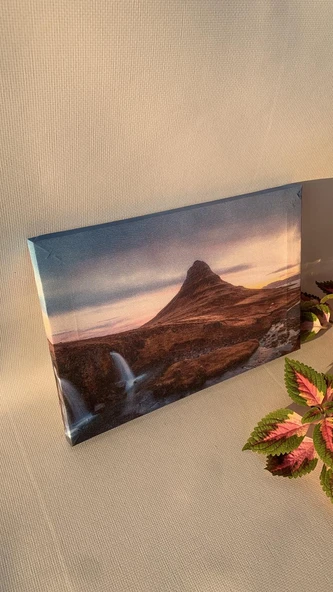 Şelale ve Dağ Manzaralı Natürel Ahşap Çerçeve Ev İşyeri Ofis Duvar Kanvas Tablo MNZ11 - 2