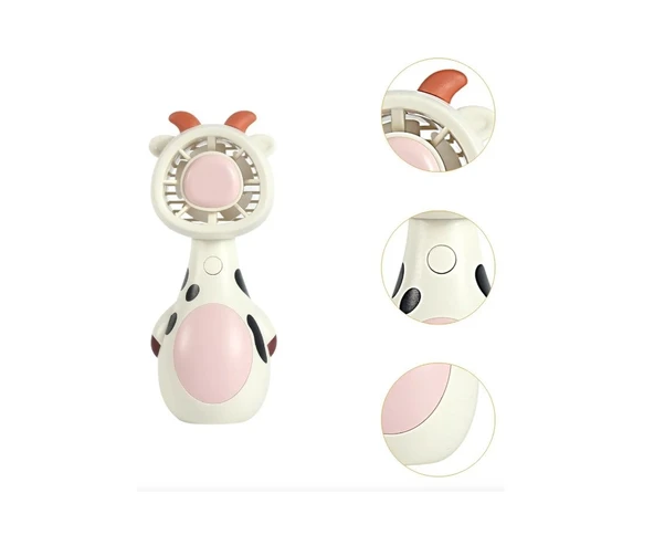 Mini El Fanı Şarjlı Telefon Tutuculu İnek Figürlü Kademeli Taşınabilir Vantilatör Masa El Tipi Serinletici Soğutucu - 2