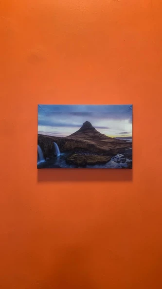 Şelale ve Dağ Manzaralı Natürel Ahşap Çerçeve Ev İşyeri Ofis Duvar Kanvas Tablo MNZ11