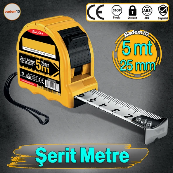 Şantiye Şerit Metre Darbeye Dayanıklı Kilitli 5 Metre x 25 mm Oto Kilitli Mezura Ölçüm Aleti ürün görseli