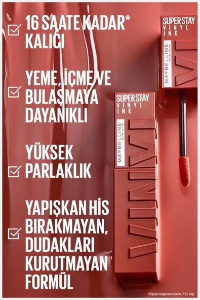 MAYBELLİNE NEW YORK SUPER STAY VİNYL INK UZUN SÜRE KALICI LİKİT PARLAK RUJ 100 CHARMED - 6