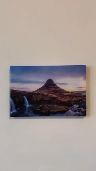 Şelale ve Dağ Manzaralı Natürel Ahşap Çerçeve Ev İşyeri Ofis Duvar Kanvas Tablo MNZ11 - 4