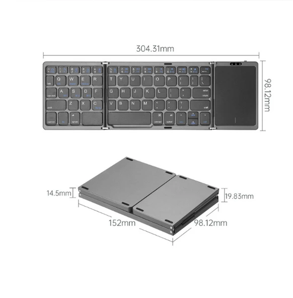 Katlanabilir Siyah Her Cihaza Bluetooth İle Uyumlu Portatif  Taşınabilir Dokunmatik Mini Klavye - 1