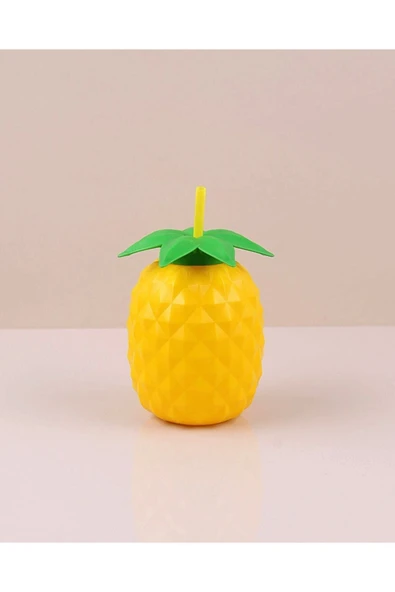HOMM FUTURE PİPETLİ SULUK MATARA BARDAK ANANAS DESENLİ MATARA SARI SULUK PLASTİK MEYVE DESENLİ 750ML