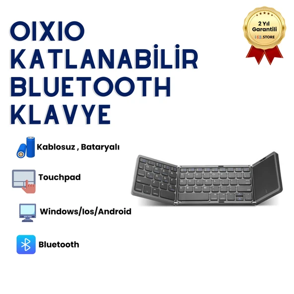 Katlanabilir Siyah Her Cihaza Bluetooth İle Uyumlu Portatif  Taşınabilir Dokunmatik Mini Klavye ürün görseli 1