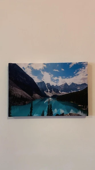 Akarsu Ve Dağ Manzaralı Natürel Ahşap Çerçeve Ev İşyeri Ofis Duvar Kanvas Tablo MNZ12 - Resim 5