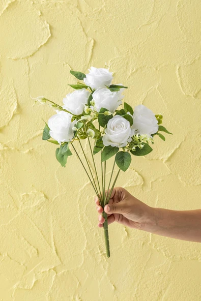 Güleç Yapay Çiçek Yapay Gül Demeti 9 Dallı Beyaz ürün görseli 1