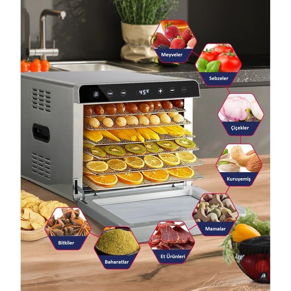 Dalle SS-06A Paslanmaz Meyve Sebze Kurutma Makinesi - Airfryer Hediyeli - 3