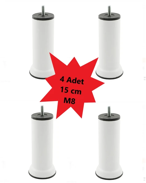 Mobilya Kanepe Baza Koltuk Çekyat Yükseltme Ayağı Plastik, İnce Diş M8 Beyaz, 15 Cm 4 Adet - Resim 2
