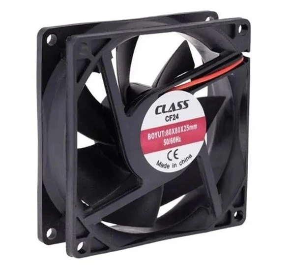 Class CF-241 DC12V 80X80x25mm Aksiyel Fan - 20Cm Siyah-Kırmızı Güç Kablolu ürün görseli