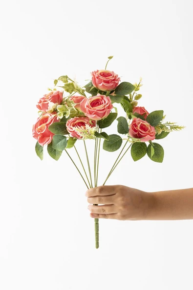 Güleç Yapay Çiçek Yapay Gül Demeti 9 Dallı Koyu Pembe