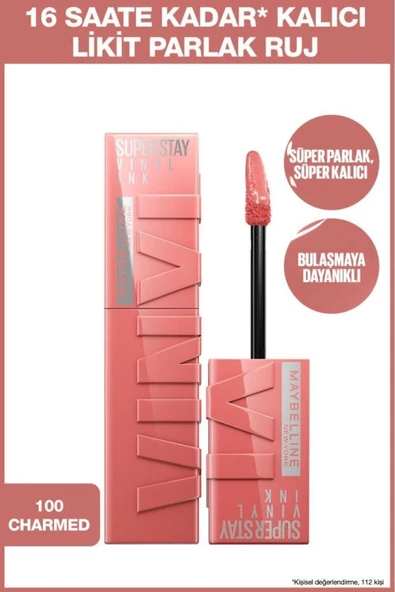 MAYBELLİNE NEW YORK SUPER STAY VİNYL INK UZUN SÜRE KALICI LİKİT PARLAK RUJ 100 CHARMED