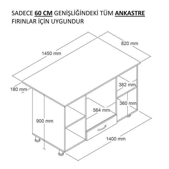 145LİK ANKASTRE ADA, MUTFAK ADASI, MUTFAK MASASI, MUTFAK DOLABI, ANKASTRE FIRIN DOLABI, KİLER DOLABI - 5