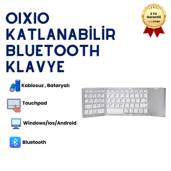 Katlanabilir Beyaz Her Cihaza Bluetooth İle Uyumlu Portatif  Taşınabilir Dokunmatik Mini Klavye ürün görseli 1
