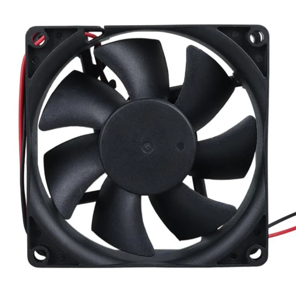 Class CF-241 DC12V 80X80x25mm Aksiyel Fan - 20Cm Siyah-Kırmızı Güç Kablolu - Resim 3