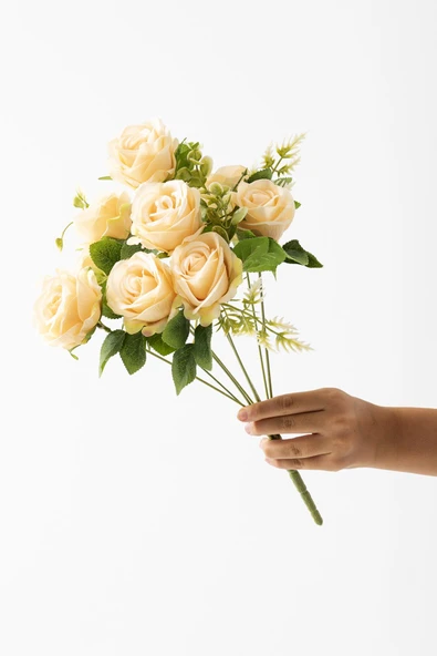 Güleç Yapay Çiçek Yapay Gül Demeti 9 Dallı Somon - 2