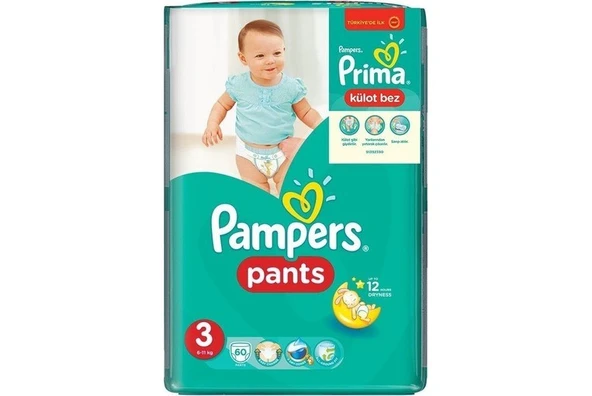 PRİMA KÜLOT BEBEK BEZİ 3 BEDEN MİDİ EKONOMİK PAKET 60'LI