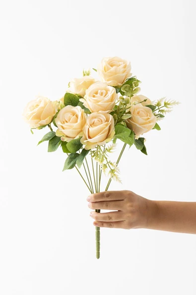 Güleç Yapay Çiçek Yapay Gül Demeti 9 Dallı Somon