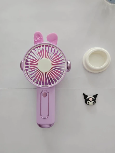 Mini El Fanı Büyük Boy Şarjlı Telefon Tutuculu Figürlü 3 Kademeli Taşınabilir Vantilatör Masa El Tipi Serinletici - 4