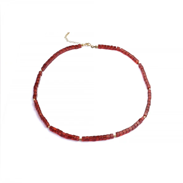 14 Ayar Altın Kaplama Doğal Küp Şekilli Garnet Taşı  Gümüş Kolye  - NS00101 - Resim 4