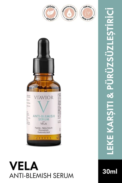 VİAVİOR VELA LEKE KARŞITI ARBUTİN CİLT SERUMU VEGAN NEMLENDİRİCİ AYDINLATICI PÜRÜZSÜZLEŞTİRİCİ 30ML