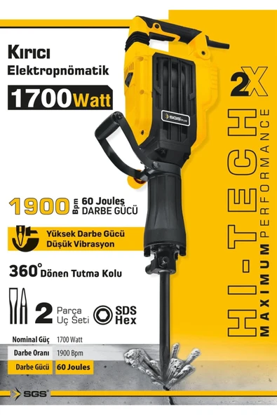 ELEKTROPNOMATİK KIRICI SDS HEX 1700 WATT 60 JOULES - Resim 2