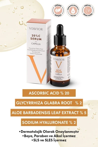 VİAVİOR CAPELLA C VİTAMİNİ SERUMU VEGAN AYDINLATICI TON EŞİTLEYİCİ LEKE KARŞITI 30ML (20% VİTAMİN C) - 2