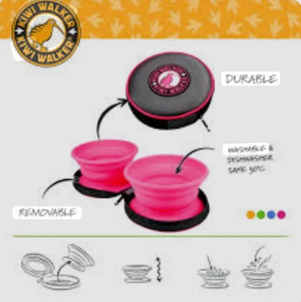 Kıng bowl 2'li katlanılabilir mama kabı pembe - 2