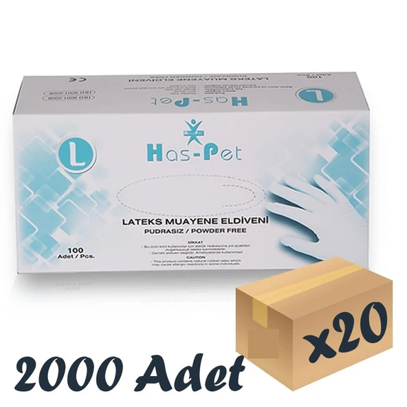Has-pet Pudrasız Lateks Eldiven 100'LÜX20 Paket-1 Koli (Large)