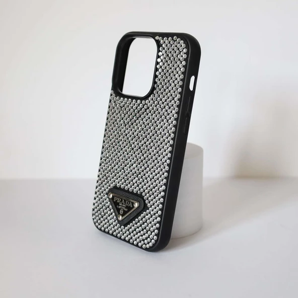 İphone 13 PROMAX Parlak pırlanta taşlı lüks kılıf siyah - Resim 2