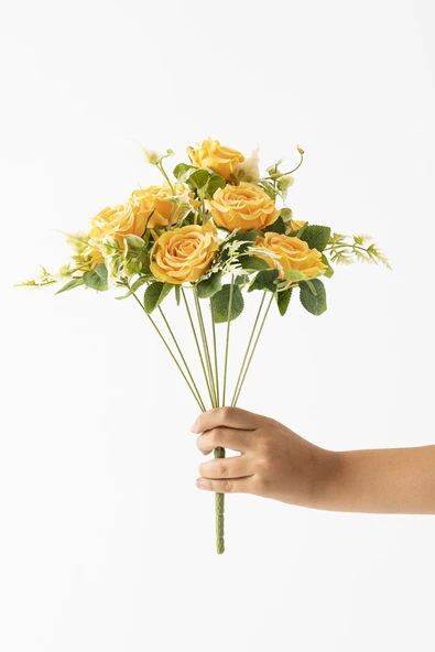 Güleç Yapay Çiçek Yapay Gül Demeti 9 Dallı Sarı ürün görseli