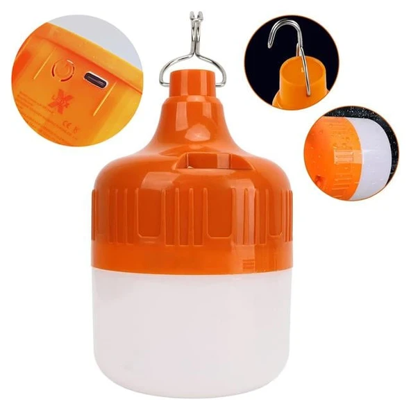 Ledx LN-OR20G 20 Watt TYPE-C Şarjlı Taşınabilir Asma Kancalı Kamp Çadır Lambası 6500K 1200Mah 3 Modlu ABS Malzeme