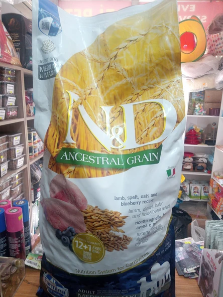 N & D Ancestral Grain Kuzu, K.buğday, Yulaf & Yabanmersini Orta ve Iri Irk Yetişkin Köpek Maması 12 kg - 1