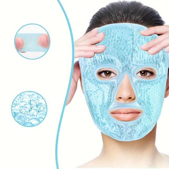 Terapi Jel Yüz Maskesi Soğuk Ve Sıcak Boncuklu Ayarlanabilir Maske (Mavi) - 1