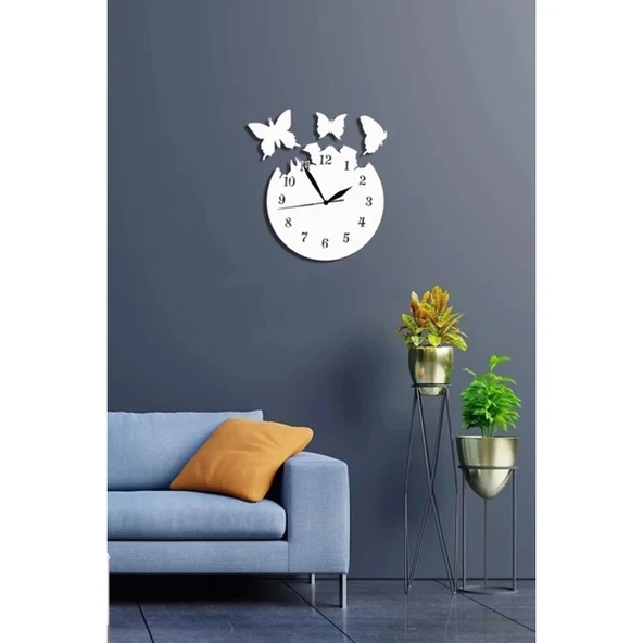 Beyaz Kelebek Modern Dekoratif dekor Saat - 1