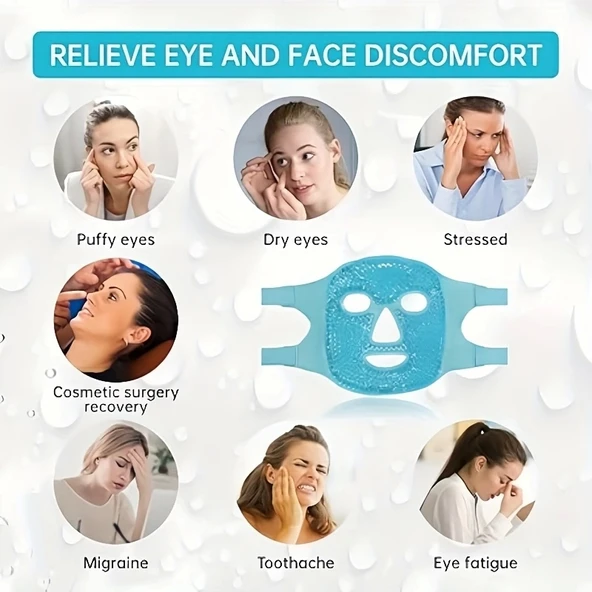Terapi Jel Yüz Maskesi Soğuk Ve Sıcak Boncuklu Ayarlanabilir Maske (Mavi) - 8