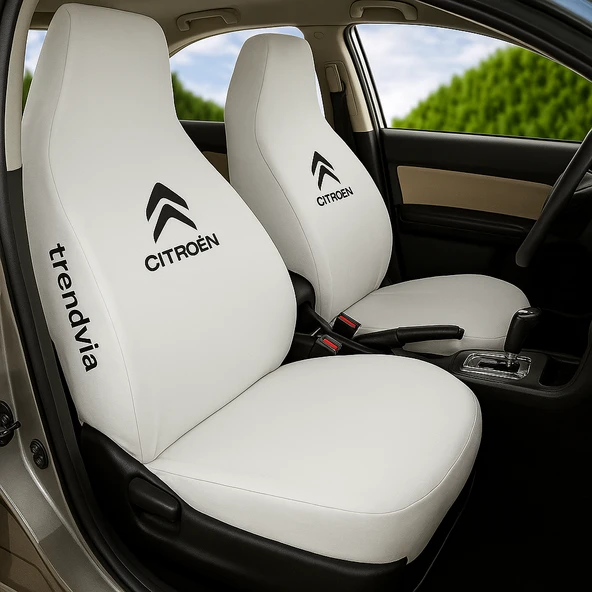 Oto Servis Tipi Citroen Logolu Koltuk Kılıfı  Beyaz Penye Kumaş, Ön ve Arka Koltuk Seti
