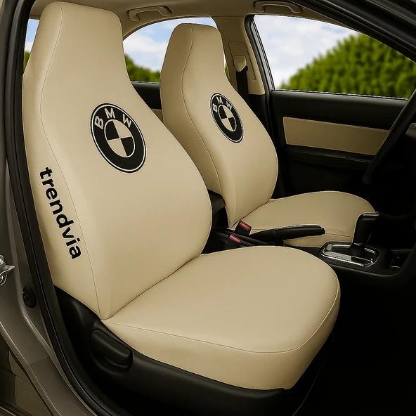 Penye Kumaş Açık Bej Oto Koltuk Kılıfı Ön Arka Takım BMW Logolu