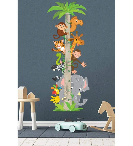 Kendinden Yapışkanlı Şeffaf  Sevimli Hayvan Temalı Boy Ölçer 100x35 cm Poster Afiş Duvar Sticker Kağıdı Çocuk Odası Kreş - 3