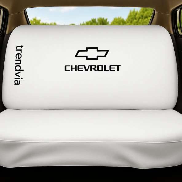 Penye Kumaş Chevrolet Logolu Oto Koltuk Kılıfı Takımı Ön Arka  Beyaz - 2