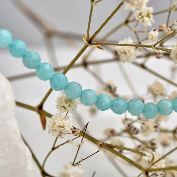 14 Ayar Altın Kaplama Gerçek Amozonite Fasetli Şifalı Gümüş Bileklik - BGS00101 - Resim 4