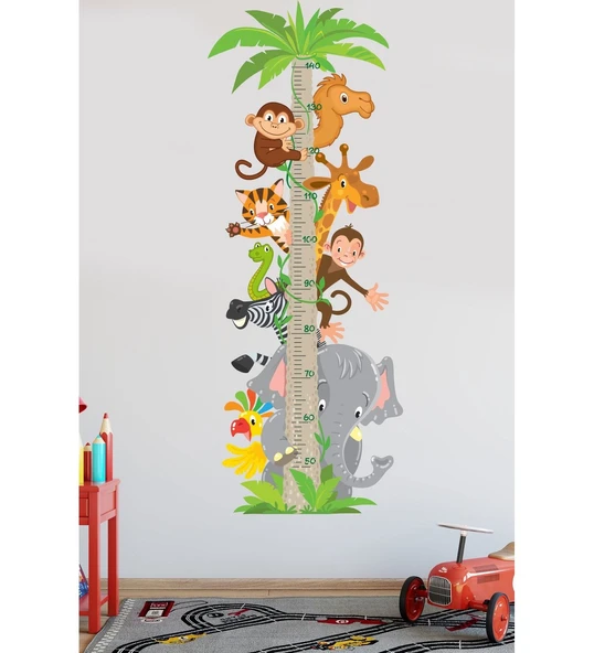 Kendinden Yapışkanlı Şeffaf  Sevimli Hayvan Temalı Boy Ölçer 100x35 cm Poster Afiş Duvar Sticker Kağıdı Çocuk Odası Kreş - 2