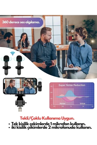 Type-C Çiftli Kablosuz Yaka Mikrofonu Seti - YouTube, TikTok, Vlog ve Canlı Yayınlar İçin Telefon Uyumlu Çift Mikrofon - 6