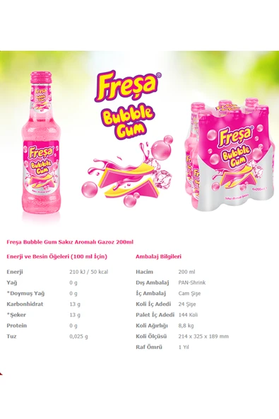 Freşa Bubble Gum Sakız Aromalı Gazoz Çevir Aç Kapak 200 ml x 24 Adet - 3