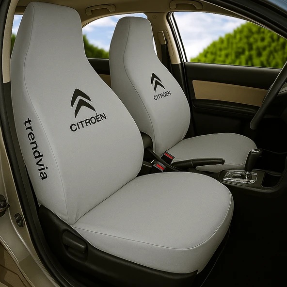Servis Tipi Açık Gri Oto Koltuk Kılıfı Takımı  Citroen Logolu Penye Ön ve Arka Kılıf