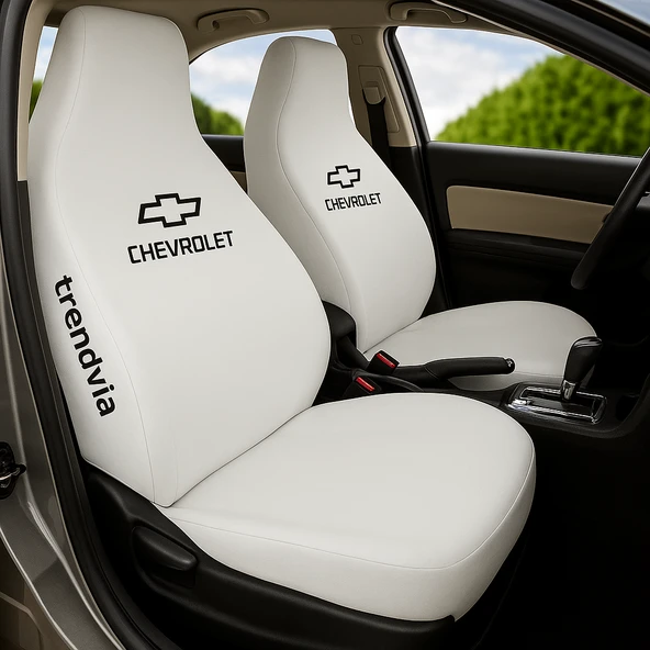 Penye Kumaş Chevrolet Logolu Oto Koltuk Kılıfı Takımı Ön Arka  Beyaz