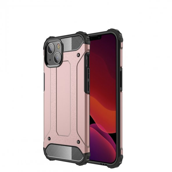 KNY Apple İphone 13 Kılıf Ultra Korumalı Çift Katmanlı Armour Case Rose Gold