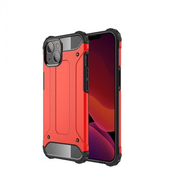 KNY Apple İphone 13 Kılıf Ultra Korumalı Çift Katmanlı Armour Case Kırmızı